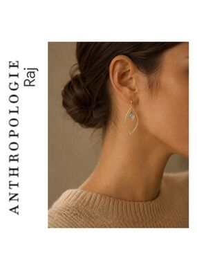 Anthropologie x Raj Open Marquise Drop French Hook Earrings Gray Labradorite